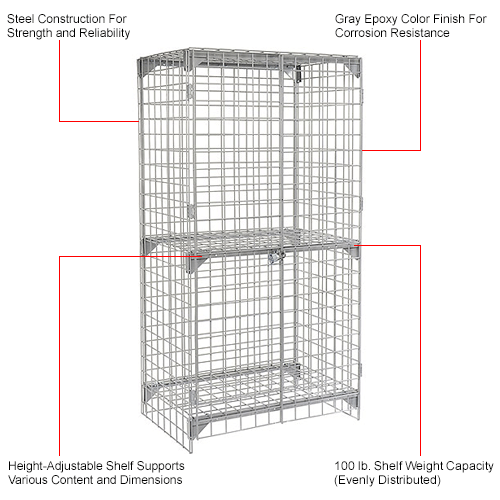 Global Industrial™ Wire Mesh Security Cage Locker, 36"Wx24"Dx72"H, Gray