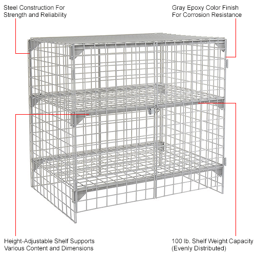 Global Industrial™ Wire Mesh Security Cage Locker, 48"Wx36"Dx48"H, Gray, Unassembled