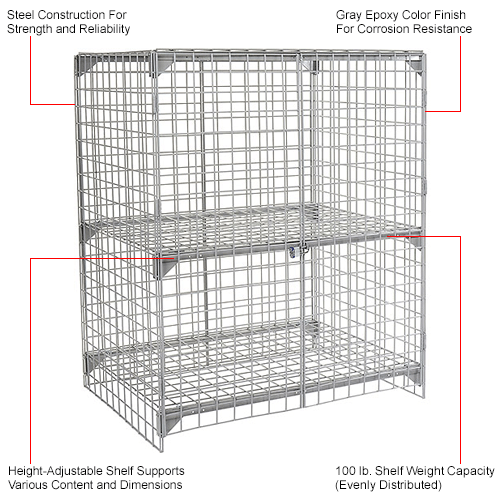 Global Industrial™ Wire Mesh Security Cage Locker, 48"Wx36"Dx60"H, Gray