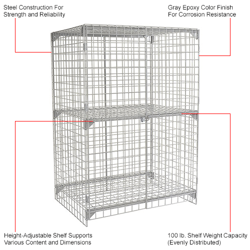 Global Industrial™ Wire Mesh Security Cage Locker, 48"Wx36"Dx72"H, Gray, Unassembled