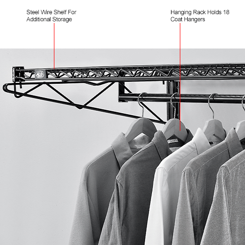 Black Coat Rack with Bars Wall Mount 48"W x 24"D x 6"H 184445B