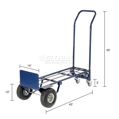 Global Industrial™ Steel 2in1 Convertible Hand Truck Pneumatic
