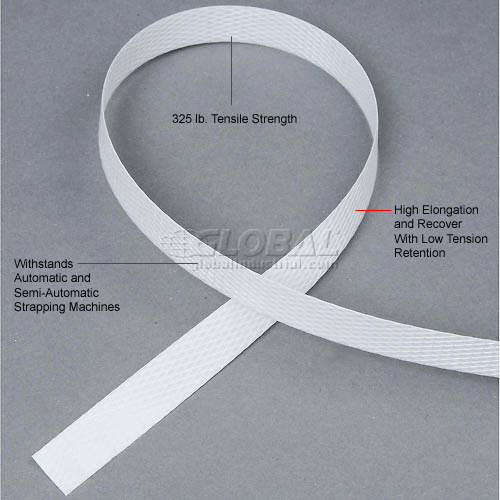 Polypropylene Strapping 1/2" x .024" x 9,900' White 8" x 8" Core