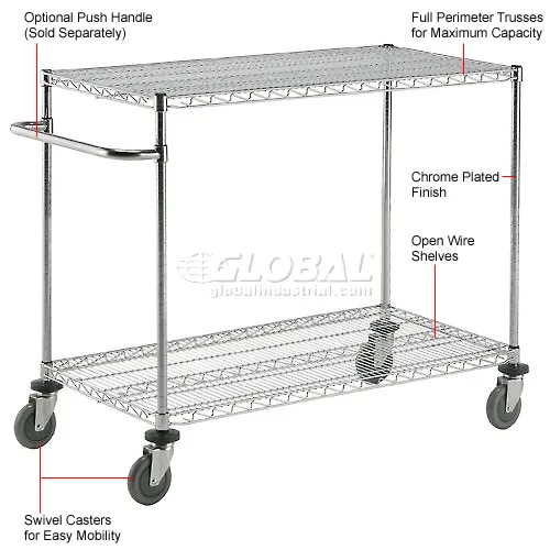 Nexel Adjustable Chrome Wire Shelf Cart w/2 Shelves, 800 Ib. Capacity