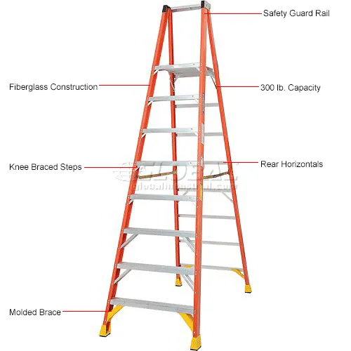 Werner 8' Fiberglass Platform Step Ladder 300 lb. Cap - P6208