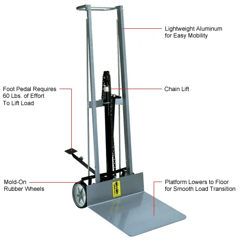 Wesco® Aluminum Foot Pedal Platform Lift Truck 260005 2 Wheel Style 400 Lb.