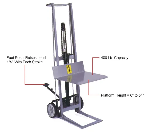 Wesco® Aluminum Foot Pedal Platform Lift Truck 260005 2 Wheel Style 400 Lb.