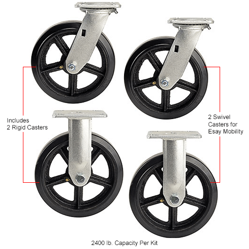 SET OF 4 Casters 8x2 industrial type Antique style 8x2 with bearing  NEW