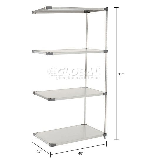 Nexel® Solid Stainless Steel, 4 Tier, AddOn Unit, 48"W x 24"D x 74"H