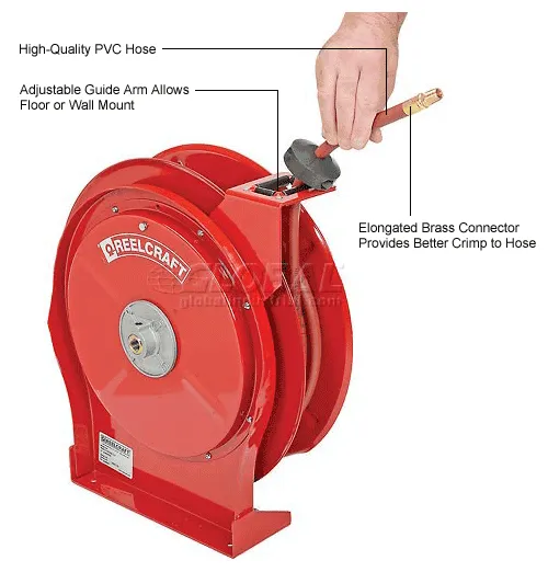 Global Industrial Industrial Grade Retractable Reel, 3/8 x 50' Hose, 300  PSI