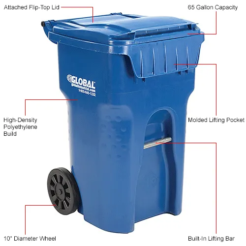 Global Industrial™ Mobile Trash Container, 65 Gallon Blue