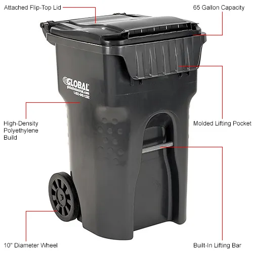 Global Industrial™ Mobile Trash Container, 65 Gallon Gray