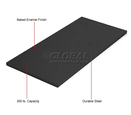 A black tray top with a baked enamel finish, 300 lb. capacity, and durable steel.