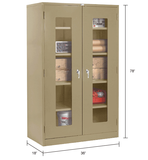 Global Industrial™ Clear View Storage Cabinet Assembled 36x18x78 Tan 237666tn