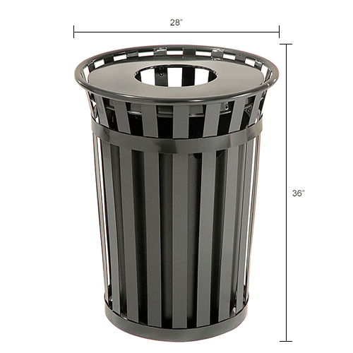 Global Industrial™ TrashTalk™ Outdoor Slatted Metal Trash Can w/Flat ...