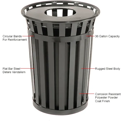 Global Industrial™ Outdoor Slatted Steel Trash Can With Flat Lid