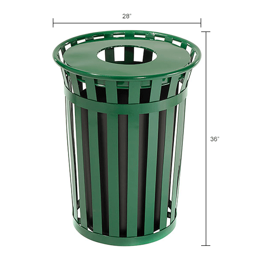 Global Industrial™ TrashTalk™ Outdoor Slatted Metal Trash Can w/Flat ...