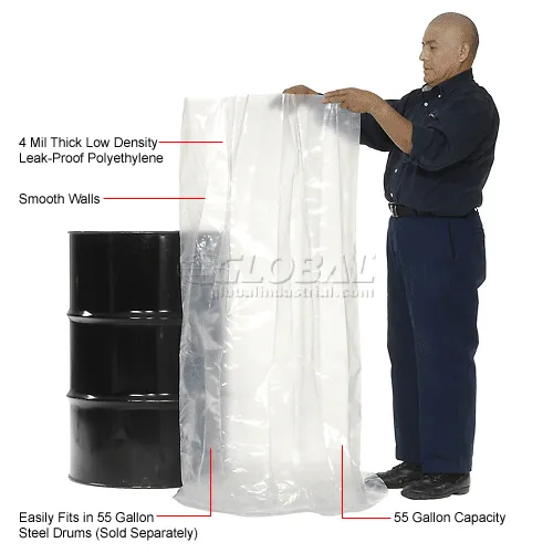 Global Industrial™ 55 Gallon Drum Liner 4 Mil 38 x 53 - Pkg Qty 100