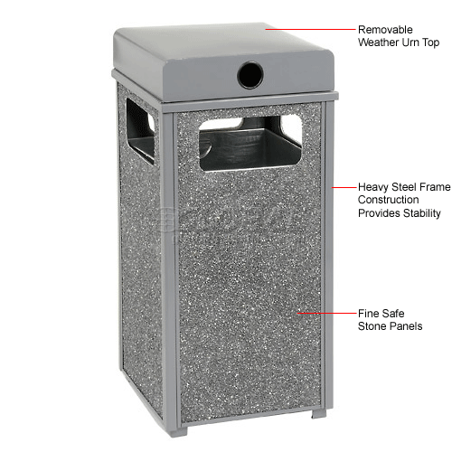 Stone Panel Ashtry Trash Can - 18" Weather Top, Gray