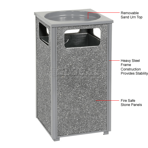 Stone Panel Ashtray Trash Can, Gray