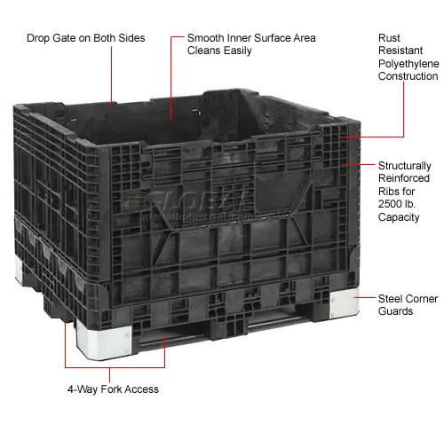 小物 Destroy black stall Buckhorn® Plastic Folding Bulk Shipping Container, 48