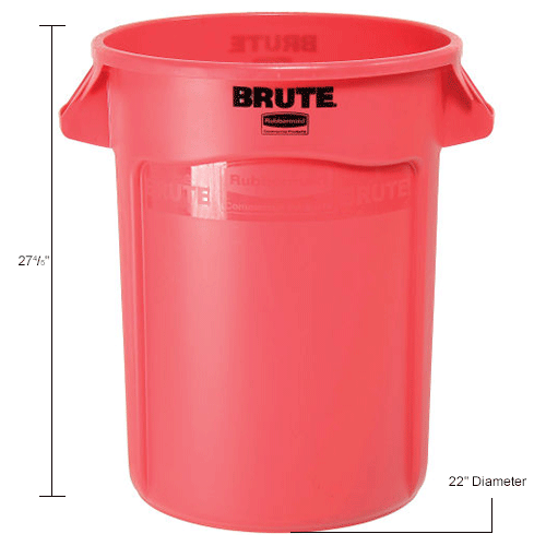 32 Gallon Cap. Rubbermaid FG263200RED Round Brute Container Red 