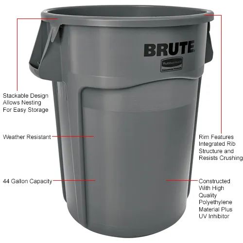 Rubbermaid Brute® 2643-60 Trash Container w/Venting Channels, 44