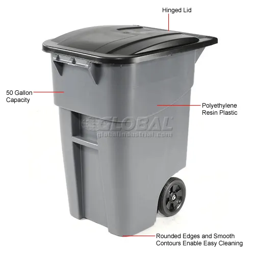 Rubbermaid 9W27 Brute® Rollout 50 Gallon Large Mobile Container- Gray with  Lid