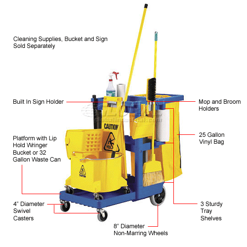BLUE JANITOR CART WITH 25 GALLON VINYL BAG 