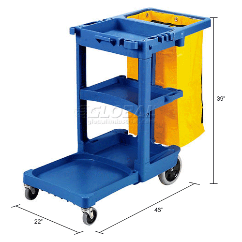 BLUE JANITOR CART WITH 25 GALLON VINYL BAG 