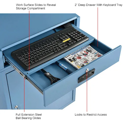 Global Industrial 239115BL - Global Industrial Mobile LCD Computer Cabinet Workstation, Blue, Unassembled