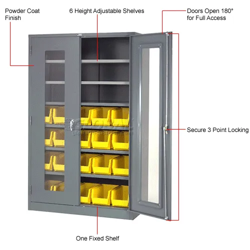 Global Industrial™ Security Work Center & Storage Cabinet - Shelves, 4  Drawers, Yellow/Red Bins