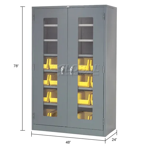 Global Industrial™ Security Work Center & Storage Cabinet - Shelves, 4  Drawers, Yellow/Red Bins