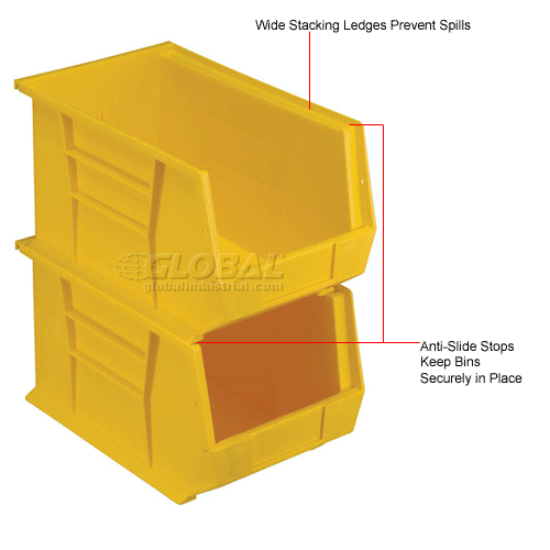 Global Industrial™ Plastic Stack & Hang Bin, 81/4"W x 135/8"D x 8"H, Yellow Pkg Qty 12