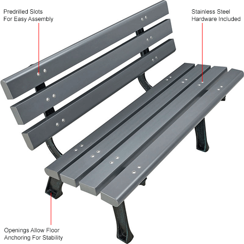 Global Industrial&#153; Plastic Park Bench With Backrest, 4'L, Gray