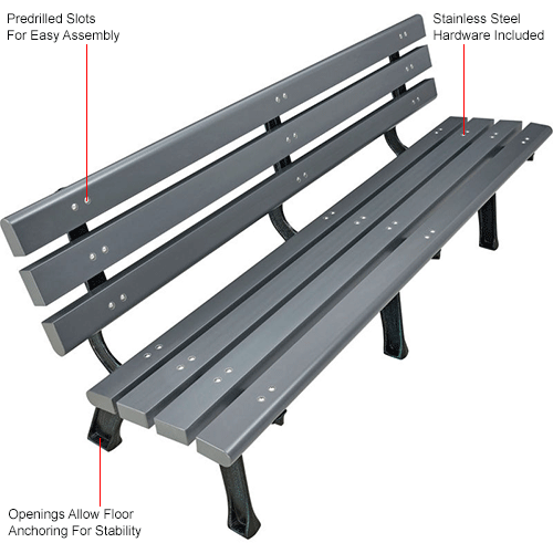 Global Industrial&#153; Plastic Park Bench With Backrest, 6'L, Gray