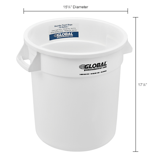 Global Industrial&#153; Plastic Trash Container, Garbage Can - 10 Gallon White