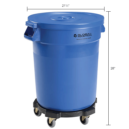 Global Industrial&#153; Plastic Trash Can with Lid & Dolly - 20 Gallon Blue