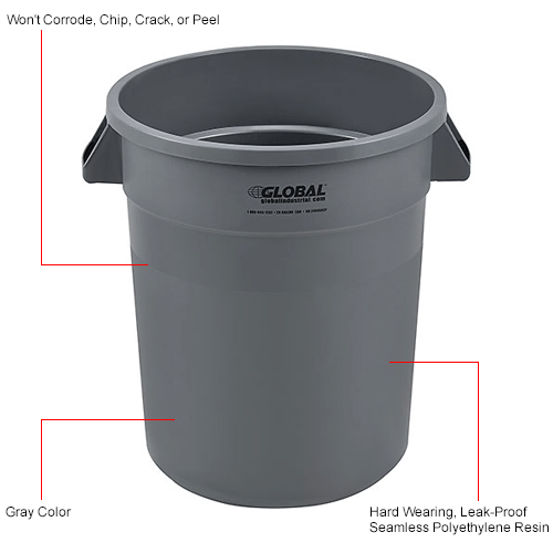 Global Industrial&#153; Plastic Garbage Can with Lid & Dolly - 20 Gallon Gray