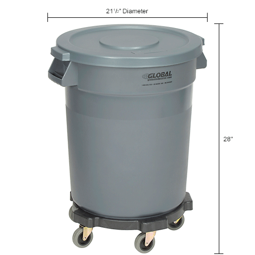 Global Industrial&#153; Plastic Garbage Can with Lid & Dolly - 20 Gallon Gray