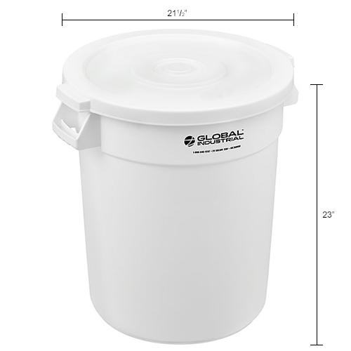 Global Industrial™ Plastic Trash Can with Lid 20 Gallon White