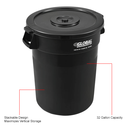 Global Industrial™ Plastic Trash Can Lid 32 Gallon Black 240461bk 