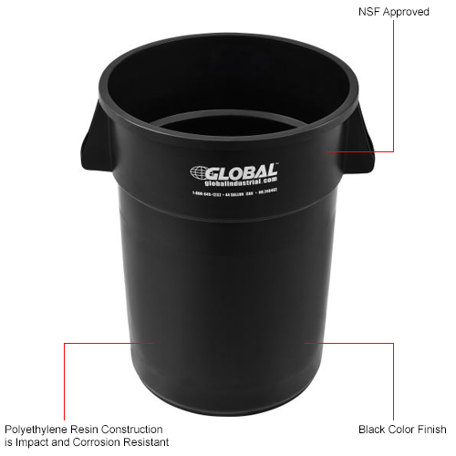 Global Industrial™ Plastic Trash Can 44 Gallon Black