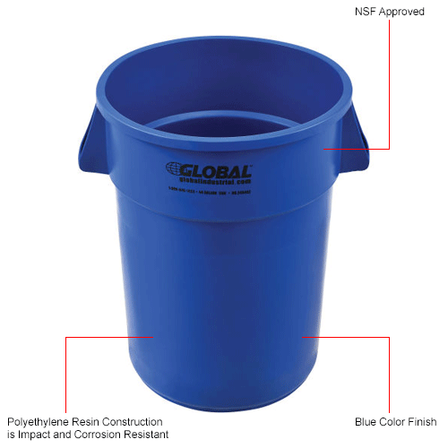 Global Industrial™ Plastic Trash Can 44 Gallon Blue