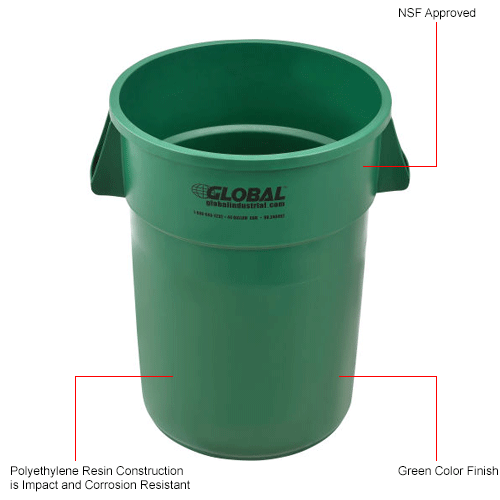Global Industrial™ Plastic Trash Can 44 Gallon Green