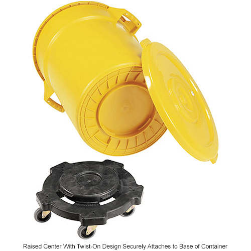 Global Industrial™ Plastic Trash Can with Lid & Dolly 44 Gallon Yellow