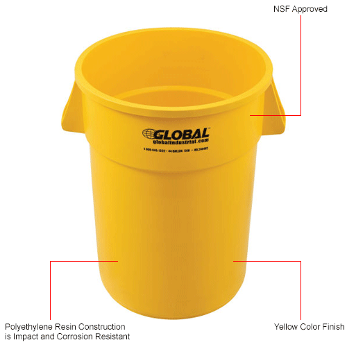 Global Industrial™ Plastic Trash Can 44 Gallon Yellow