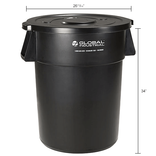 Global Industrial™ Plastic Trash Can with Lid 55 Gallon Black