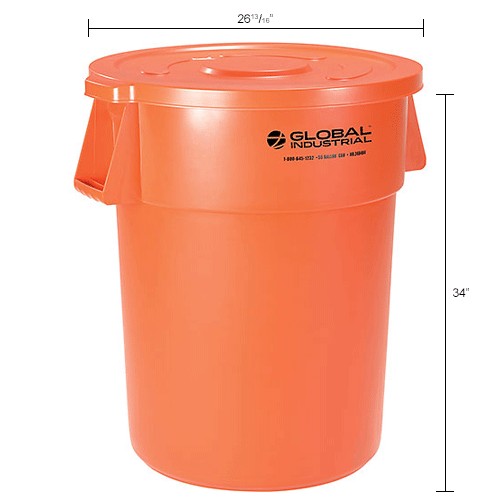 Global Industrial™ Plastic Trash Can with Lid 55 Gallon Bright Orange