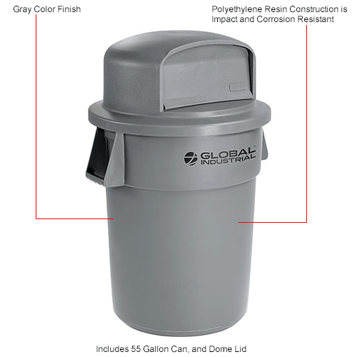 Plastic Trash Can Dome Lid Works with 55 Gal Huskee Trash Cans 